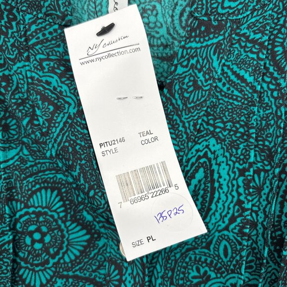 NY Collection Womens Petites Pintuck Matte Jersey Henley Blouse Teal Size PL NWT - Picture 5 of 5